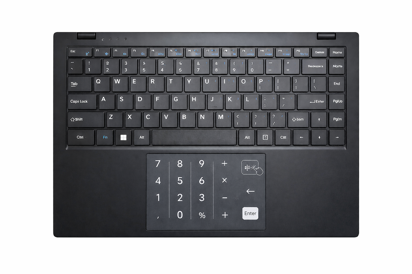 Black keyboard with number pad on a white background
