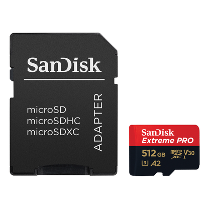 SanDisk Extreme PRO 512GB microSDXC UHS-I Card – A2, V30, U3, 200MB/s Read, 4K UHD SD Adapter