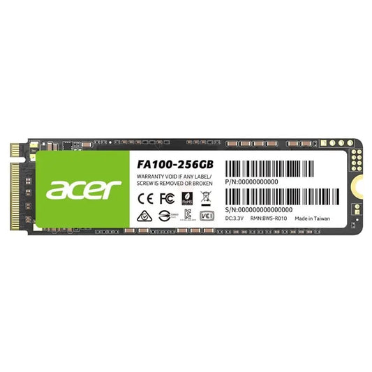 Acer FA 100 256GB NVME M.2 solid-state drive on a white background