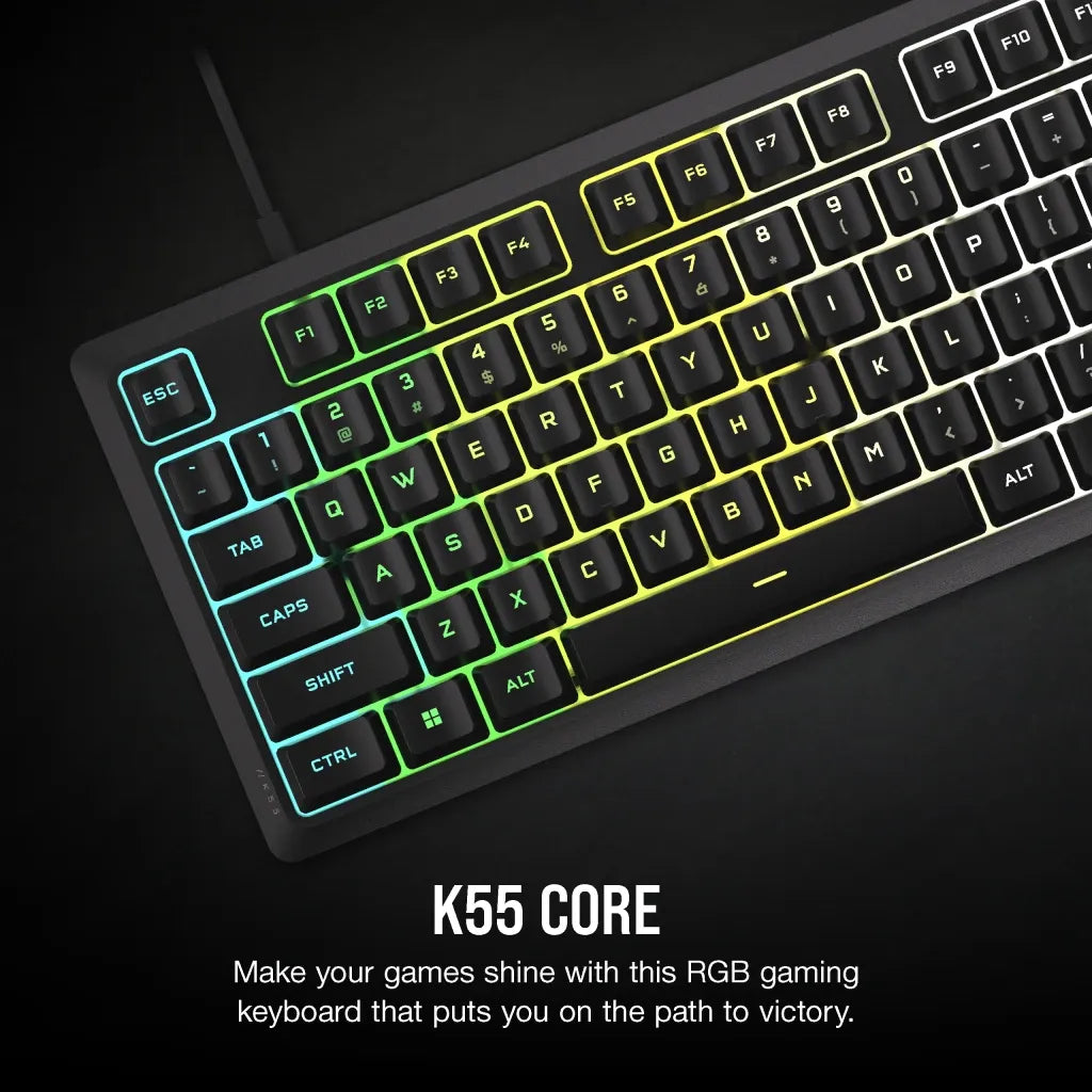 Corsair K55 Core Gaming Keyboard; Backlit Zoned RGB LED; Rubberdome