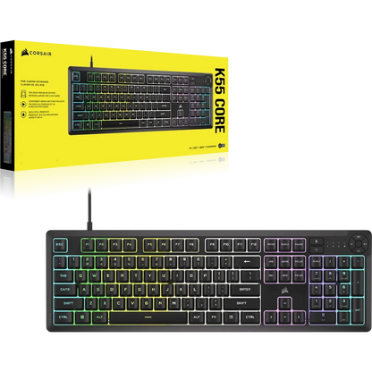 Corsair K55 Core Gaming Keyboard; Backlit Zoned RGB LED; Rubberdome