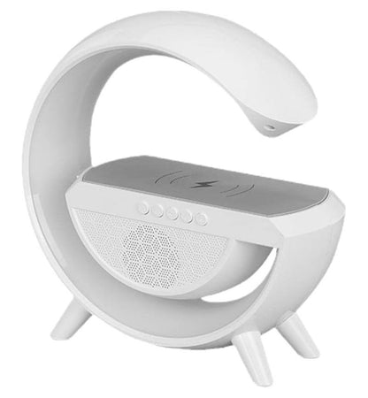MicroWorld 3-in-1 LED Light, FM Radio combines stylish design with wireless charging and mood lighting for any space.