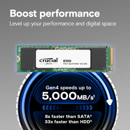 Crucial E100 2TB M.2 PCIe Gen4 NVMe SSD – CT2000E100SSD8, Up to 5,000MB/s, Internal Solid State Drive