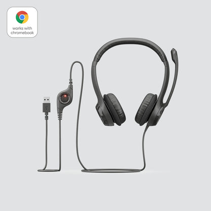 981-000406 - Logitech Headset H390 Black USB-A Stereo Internet headset adjustable headband Noise cancelling rotating microphone