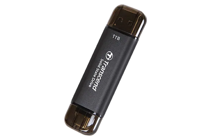 TRANSCEND 1 TB ESD310C USB3.2 TYPE A & C (USB 10Gbps) OTG COMPACT PORTABLE SSD  - Read 1050MB/s Write 950 MB/s - Black