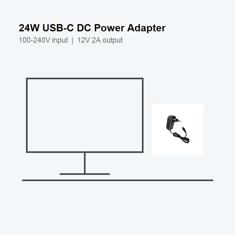 24W USB-C DC power adapter with 100–240V input and 12V 2A output