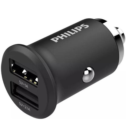 Philips Dual USB Car Charger – Fast charges two devices simultaneously, ensuring safe in-car power for smartphones.