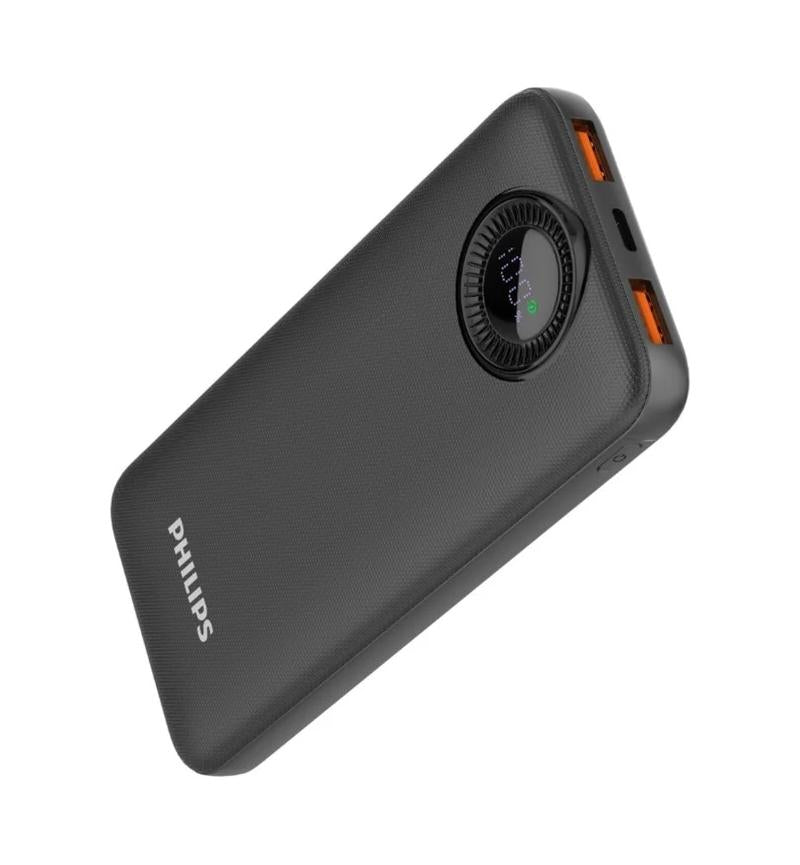 Black Philips power bank on a white background