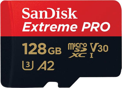 SanDisk Extreme PRO 128GB microSDXC UHS-I Memory Card – U3, V30, 4K UHD, A2, 200MB/s Read Speed – SanDisk