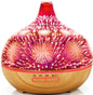 400ml Glass Aroma Diffuser with Firework Design featuring 3D light effect and woodgrain base for mood-lifting fragrance.