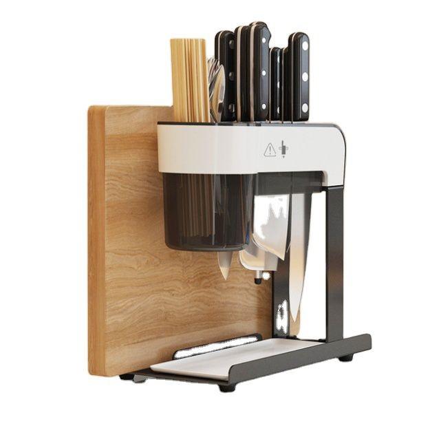 Silkinder 2-in-1 Cutlery Organizer with drying rack holds knives, forks, spoons, and chopsticks in a sleek kitchen setup.