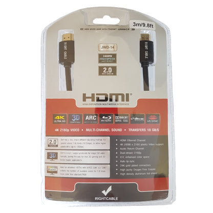 High-speed MicroWorld HDMI 3M V2 Cable – 4K Ultra HD, HDR, Gold-Plated Male to Male for superior entertainment.