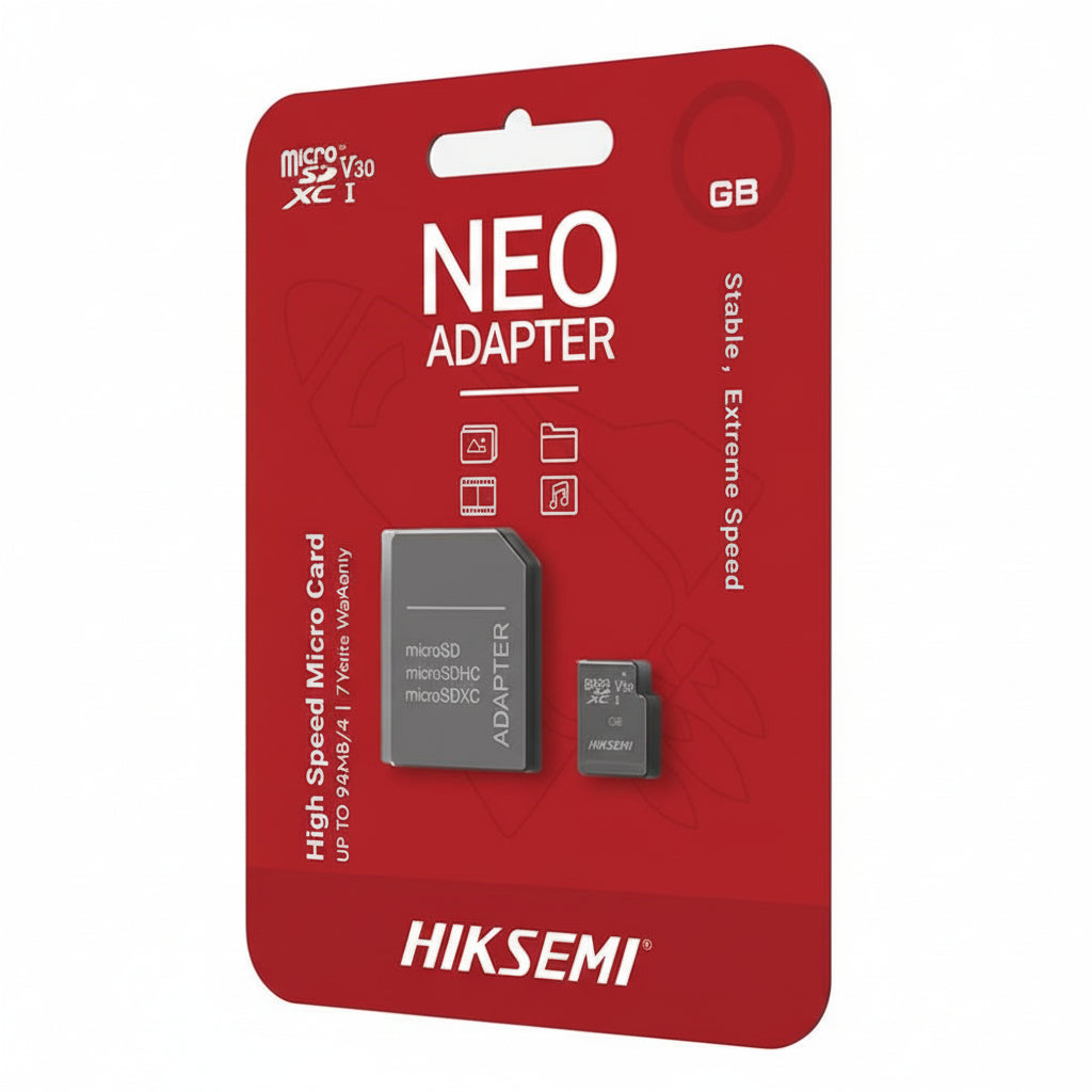 Hiksemi microSD adapter packaging with red background