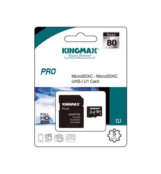 KINGMAX 64GB MicroSD Memory Card – Class 10, High-Speed Storage for mobile, camera, and video, ideal for all devices.