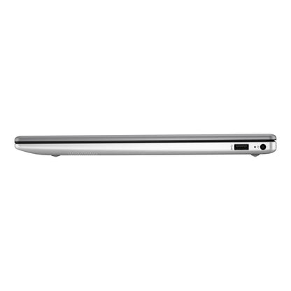 Side view of a silver laptop on a white background