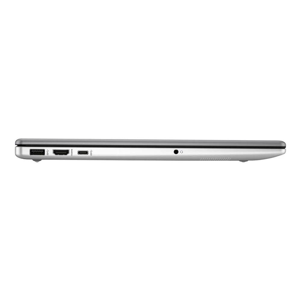 Side view of a silver laptop on a white background