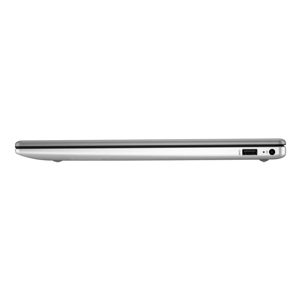 Side view of a silver laptop on a white background