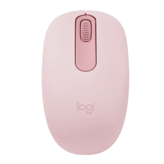 Pink computer mouse with Logitech logo on a white background