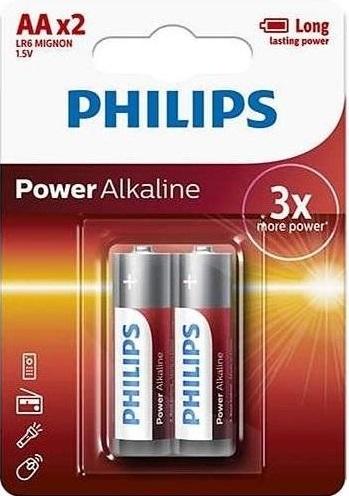 Philips Power Alkaline AA Batteries – Reliable Long-Lasting Performance – 2 Pack for Daily Devices