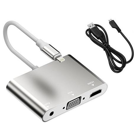 Microworld Lightning to HDMI, VGA & Audio Adapter - Multiport 10CM iOS Connection