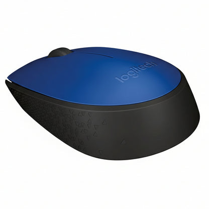 Blue and black Logitech mouse on a white background