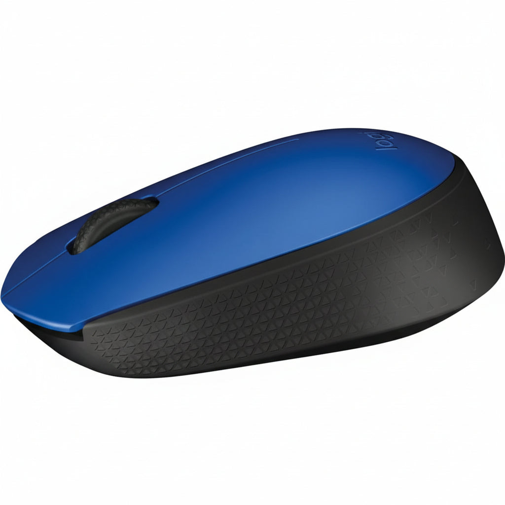 Blue and black computer mouse on a white background