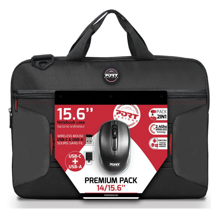 Port 501873 Premium Pack 14/15.6-inch laptop bag and wireless mouse bundle