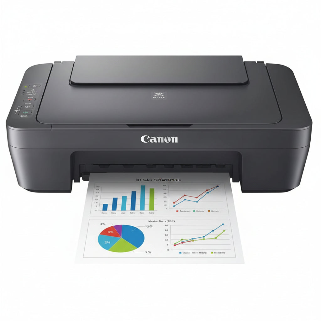 Canon printer with a document being printed on a white background