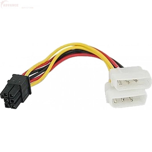 Molex (M) X2 to PCI-E 6 Pin (M) Connector Cable - 0.2M Length for Computer Power Supplies