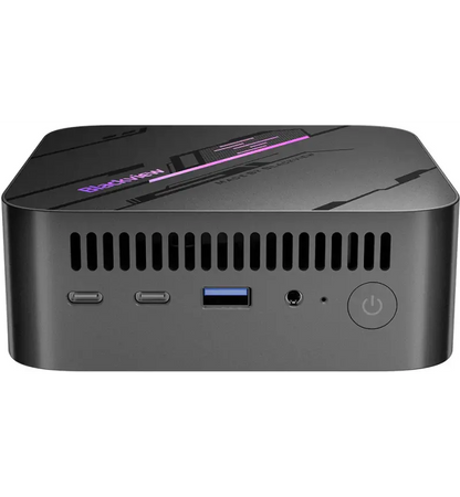 Side angle of Blackview MP100 Mini PC highlighting compact 75.5mm chassis