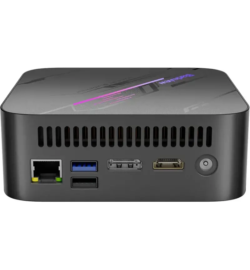 Rear panel of Blackview MP100 Mini PC with HDMI DisplayPort USB and LAN ports