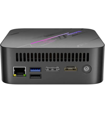 Rear panel of Blackview MP100 Mini PC with HDMI DisplayPort USB and LAN ports