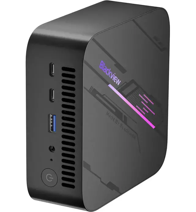 Blackview electronic device with ports on a white background
