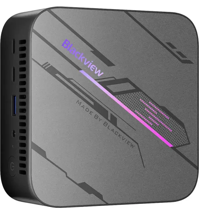 Blackview electronic device with purple accents on a white background