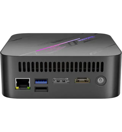 Small computer device with ports on a white background
