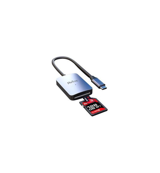 Netac WK12 USB 3.0 memory card reader with dual USB-C and USB 3.0 ports for SD and TF card transfer.