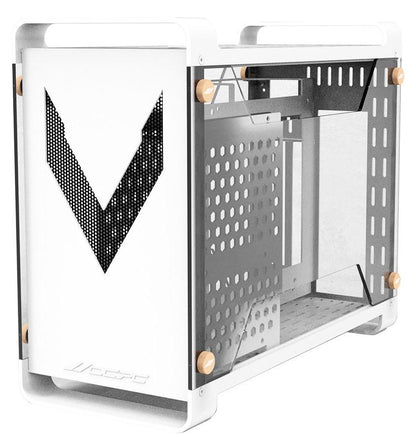 OCPC Vittoria ITX White Chassis – Compact Mini-ITX Case with Tempered Glass, featuring elegant design and RGB lighting.