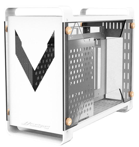 OCPC Vittoria ITX White Chassis – Compact Mini-ITX Case with Tempered Glass, featuring elegant design and RGB lighting.