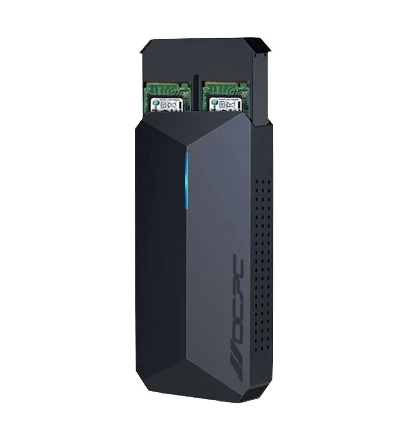 OCPC Azzurro Duo dual slot SSD enclosure angled view