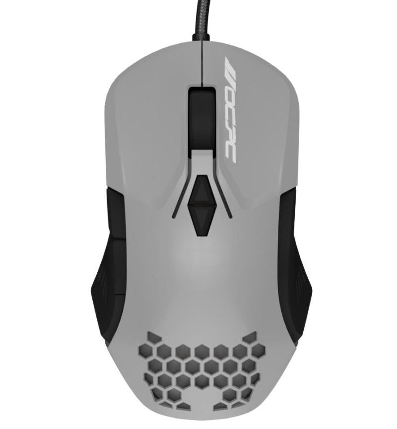 OCPC MR11 Wired Gaming Mouse – Creamy Grey with RGB Breathing Light, 7200 DPI, 7D Ergonomic Design for gamers.