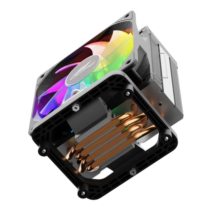 Bottom view of the OCPC ICE 120 RGB CPU cooling fan showing the copper pipe heatsink