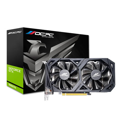OCPC GeForce GTX graphics card with packaging on a white background