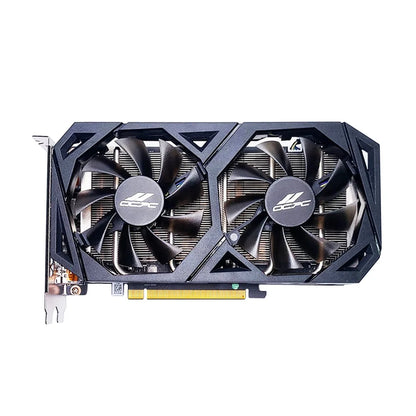 Graphics card with dual fans on a white background