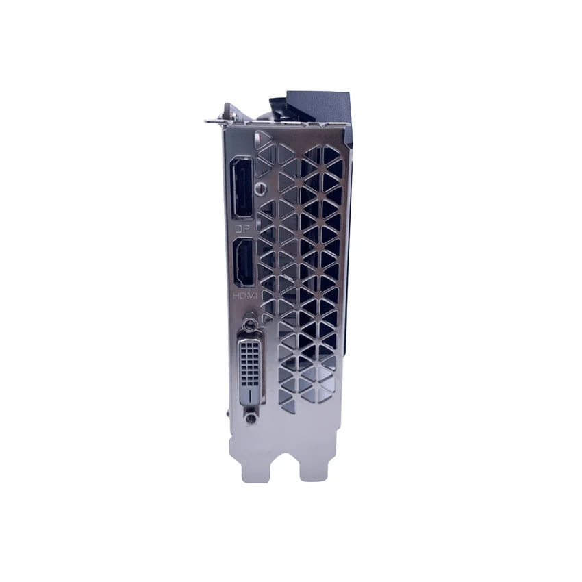 Computer graphics card with multiple ports on a white background