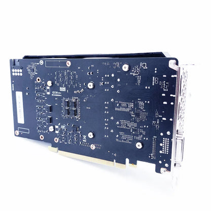 View from behind of a Computer graphics card on a white background