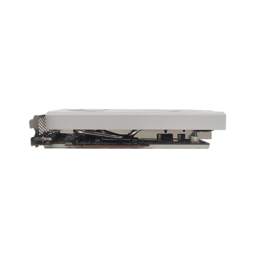 Bottom view of the OCPC Radeon RX 6700XT 12GB GDDR6 XK white graphics card 