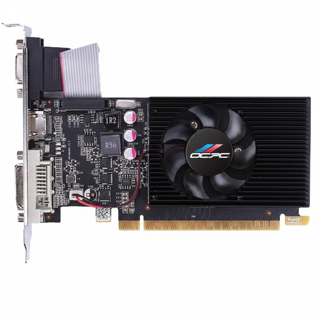 OCPC GT730 LP, 4GB DDR3,128 BIT graphics card enhances performance beyond integrated solutions.