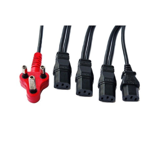 Microworld 4-Way Kettle Cable - 4.8m Length, Grounded 3 Prong SA Plug, 4 IEC Outputs, SABS Approved