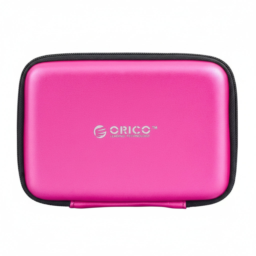 Pink carrying case with Orico logo on a white background