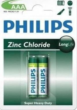 Philips Long-life AAA Zinc Carbon Batteries - Power Pack of 2
